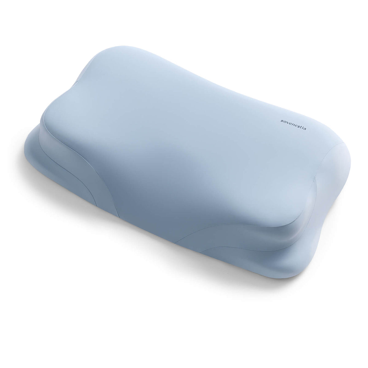 Sovenestia light blue bed pillow with wing-shaped design, angled on clean white background.