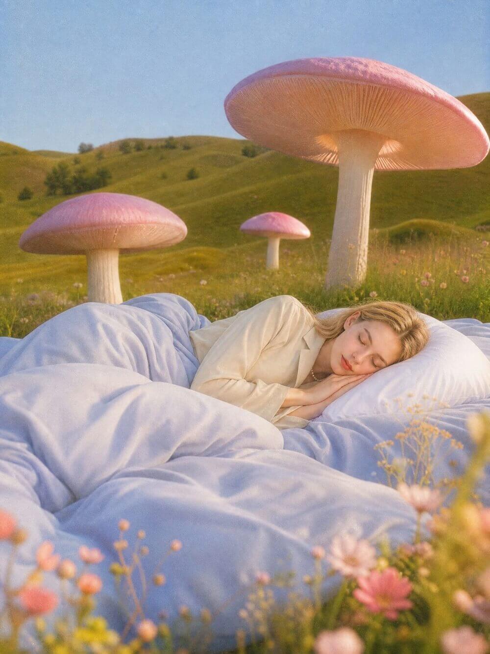 A woman sleeping soundly in a beautiful dream